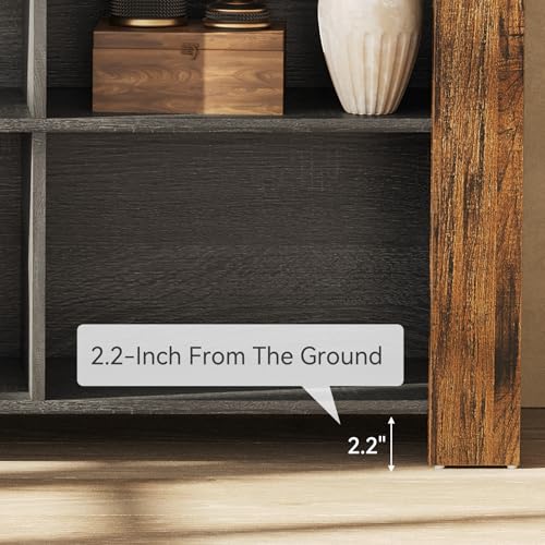 LITTLE TREE TV Stand with Storage, 63-Inch Entertainment Center with Shelves, Modern Media Console for Television up to 65" for Living Room, Bedroom, Brown + Dark Gray