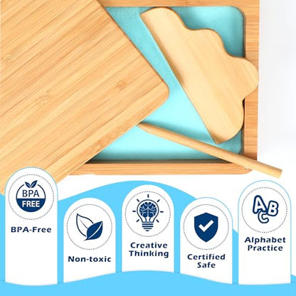 AtMini Montessori Sand Tray with Lid - Wooden Sand Trays for Kids Writing Letters and Numbers, Preschool Classroom Must Haves, Kindergarten Learning Tools (Blue)