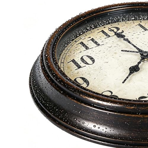 Outdoor Clock Waterproof with Thermometer Wall Clock for Patio Pool Bathroom Kitchen 12 Inch Bronze