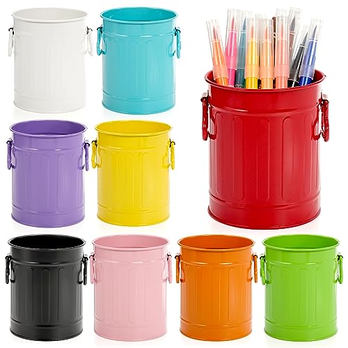 9 Pack Metal Pen Holder, Mini Pencil Bucket with H... (Iron)