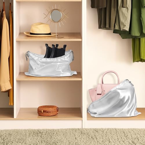 Satin Dust Bags for Handbags & Purses, 6 Pack, 19.6 x 15.7 in | Bag Protectors for Luxury Handbags, Protect Against Dust, Scratches & Scuffs, Bonus Zipper Pouch