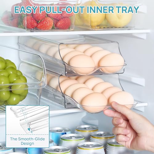 2 Pack Egg Holder for Fridge, Automatic Rolling Eg... (Transparent)