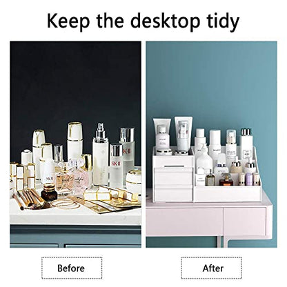 skin care organizer,Makeup Desk Organizer With Drawers,Countertop Organizer for Cosmetics,Vanity brush with Holder for Lipstick, Brushes, Eyeshadow, and Jewelry Desktop Finishing Dresser (White)