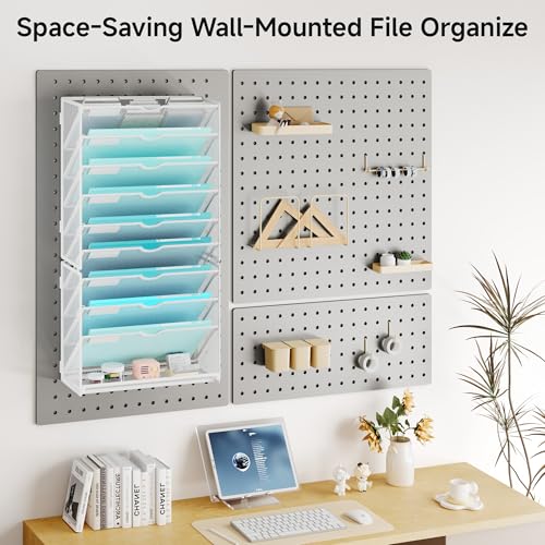 Lavatino 10-Tier Hanging Wall File Folders Organizer - White Metal Mesh Paper Magazine Document Mail Holder File Organizer for Office School Home Wall Mount or Desk Supplies Organization