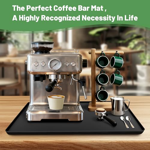 24-inch Coffee Mat - Heat Resistant Silicone for Coffee Bar & Kitchen Counter - Bar Mat for Countertops - Decor Under Espresso Machine & Makers (Black)