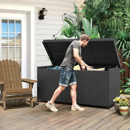 YITAHOME 260 Gallon Deck Box, XXL All-Weather Wicker Outdoor Storage Box | XXL Wicker Outdoor Storage Box, Oversized Rattan Storage Cabinet for Patio Furniture, Cushions, Pool Storage and Garden Tools