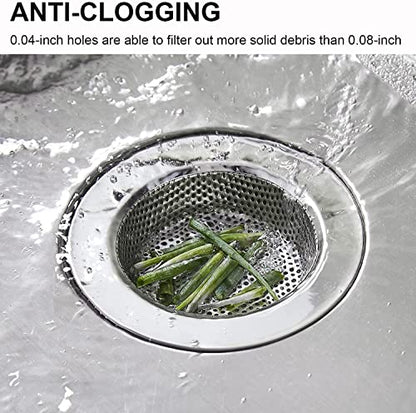 LASSHSWA Kitchen Sink Strainer Stainless Steel, Kitchen Sink Drain Strainer，Sink Strainers for Kitchen Sinks with Large Wide Rim 4.5" Diameter (4 Pack)