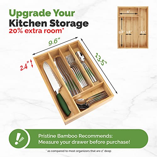 Silverware Organizer - Small Extra-Deep Wooden Kitchen Drawer Organizer Divider for Spoons, Forks, Knives & Cutleries - 5 Slots