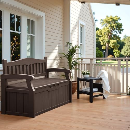 Flamaker 80 Gallon Storage Bench, Deck Box with Seat Waterproof All-Weather | Lockable Heavy-Duty Chest Box with Seating Bench for Garden, Patio, Poolside, Indoor, Outdoor