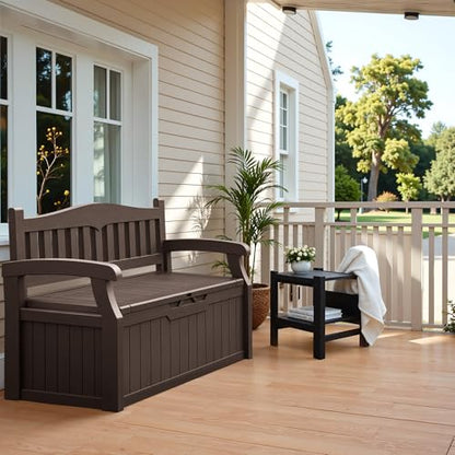 Flamaker 80 Gallon Storage Bench, Deck Box with Seat Waterproof All-Weather | Lockable Heavy-Duty Chest Box with Seating Bench for Garden, Patio, Poolside, Indoor, Outdoor