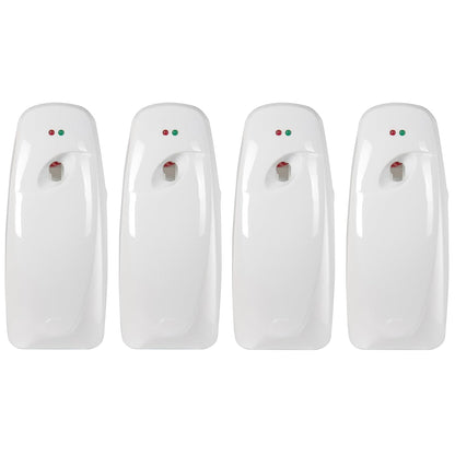 Automatic Air Freshener Spray Dispenser (4-Pack) Wall Mounted or Free Standing, Commercial and Home Use, Multiple Time Scent/Mist Release Settings for Room/Bathroom Sprayer (White)