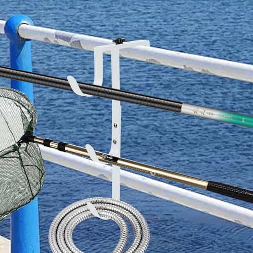 2Pcs White Pool Pole Hangers, Adjustable Heavy Duty Swimming Pool Fence Hooks for Pool Equipment, Skimmers, Leaf Rakes, Nets, Brushes, Vacuum Hose, Garden Tool Organizer