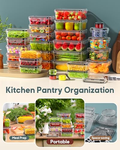 60 PCS Food Storage Containers with Lids Airtight, (30 Lids & 30 Containers) Leak proof Containers Set for Kitchen, Meal Prep, BPA-Free, PVC-Free Plastic, Microwave/Dishwasher Safe, Extra Labels & Pen