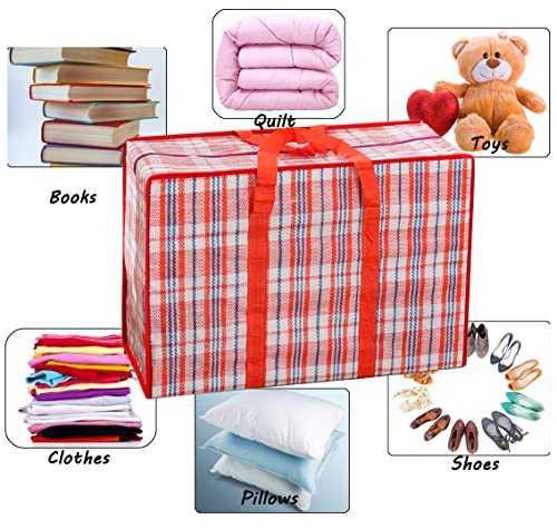 Heavy Duty Extra Large Moving Bags, 168L Oversize Organizer Storage Bags With Durable Zippers for Clothes Comforter Pillow, Waterproof Totes for Carrying Camping Bedding (Set of 4) - Red Checkered