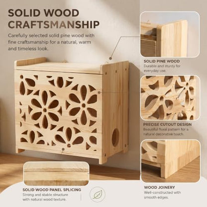 Wooden Projector shelf,Wifi router box hider,Power strips storage,Cable management,Routers Cover organizer for office home,Floating modem shelf for wall,Wall shelves,wall mount,Simple assembly