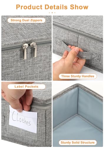 punemi 4.5 in Tall Low Profile Under Bed Storage Containers, 2 Pack, Grey | 40L Structured Clothes Organizer Bin with Reinforced Sides & Bottom, Shallow Design for Clothing & Blankets