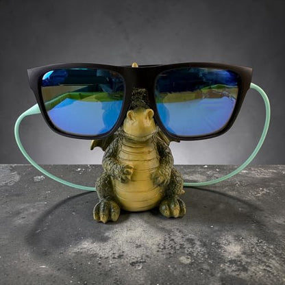 Top Brass Dragon Eyeglasses Holder Stand – Resin Glasses Holder for Desk, Nightstand & Office – 4 ½” Tall Fun Cute Figurine Eyewear Organizer with Soft Pads – Holds Various Types