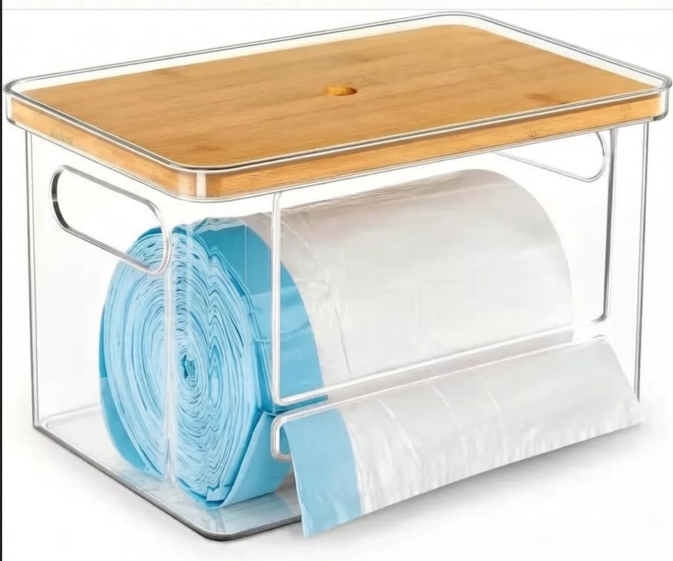 Trash Bag Dispenser XL and Dishwasher Pod Organizer | Extra Large Trash Bag Holder for 13/30/33 Gallon Bags | Under Sink Organizers for Pantry, Kitchen & Storage | Stackable Design