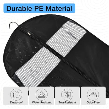 Dress Bags for Gowns, 65" Long Garment Bags for Hanging Clothes, 3-Pack Foldable Dress Cover with Clear Window for Women's Coats, Formal Gowns, and Evening Dresses