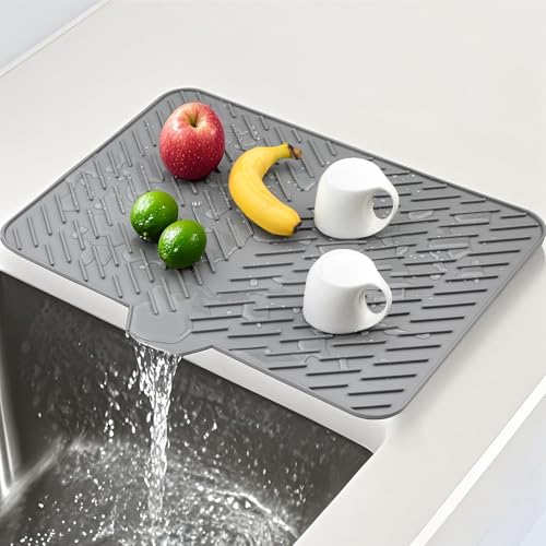 Silicone Dish Drying Mat 23x17,Food-Grade Silicone... (Gray | Silicone)