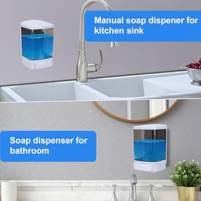 Soap Dispenser Wall Mount, 33.8oz/1000ml Commercial Manual Soap Dispenser Wall Mounted for Bathroom Kitchen Hotel, Liquid Containers Shampoo Plastic | Shower Room Dispenser Soap Pump, Visual Window, Easy Soap Replacement