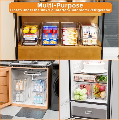 4 Pack Large Stackable Storage Drawers,Clear Acrylic Drawer Organizers and Baby Bottle Organizer for Countertop,Cabinet,Bathroom,Pantry,Office Closet Organizers and Brightroom Storage Bins
