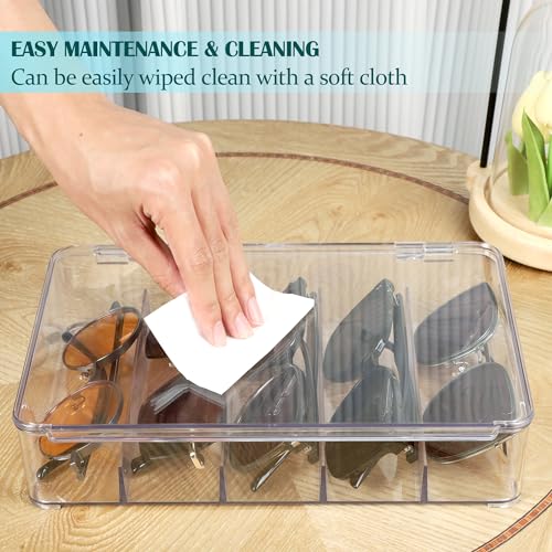 FORUP Sunglasses Organizer, Plastic Stackable Eyeglass Case Storage Organizer, Sunglass Glasses Storage Box with Hinged Lid