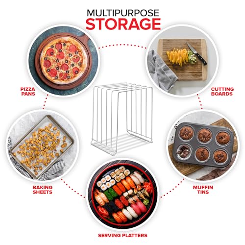 Stock Your Home White (2 Pack) Extra Tall Steel Baking Pan Organizer Rack for Cabinet Storage or Kitchen Counter, Cookie Baking Sheet Organizer with Dividers, Muffin Tin and Cutting Board Holder