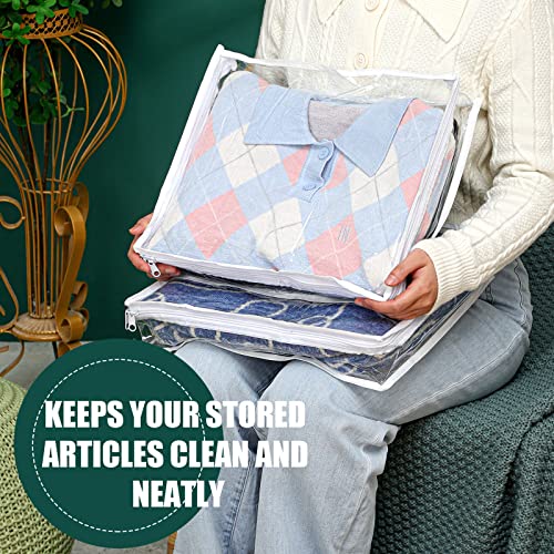 12 Pcs Clear Zippered Storage Bags Pvc Sweater Sheet Organizer Plastic Sheet Storage Sweater Bags With Zipper And Label Pocket Container For Clothes Closet Linen Pillow (14 x 12 x 3 Inch)