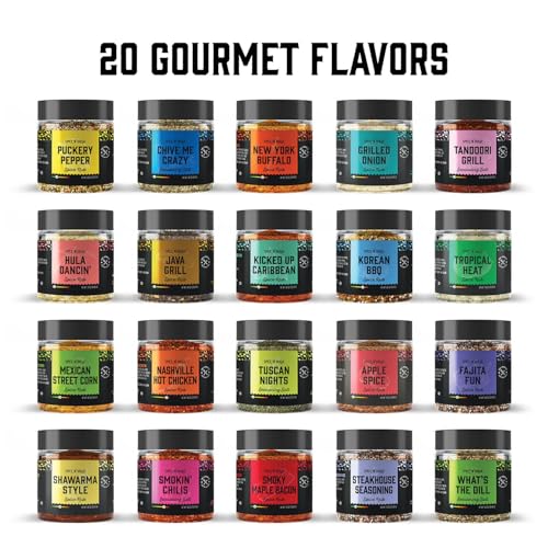 Grilling Spice Set Grill Seasoning Gifts, 20 Unique Spices and Seasonings Jars Gift Set, BBQ Gifts For Men, Dad, Husband, Father, Flavors Like Chili, Cajun, Garlic, Steak, Rub, Herbs, Blend and More