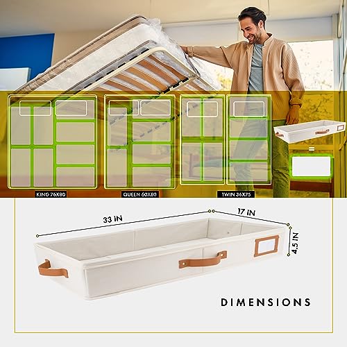 2pc Low Profile Under Bed Storage Containers, Thin Under Couch Storage Organizer with Bins & Lids, Underbed Storage Box Ideal for Seasonal Clothes, Blankets, Fabric & Shoes (Ivory)