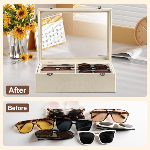 16-Slot Sunglass Organizer Box,2 Layer Velvet Sunglasses Holder | Soft Velvet Material,Sunglass Case for Multiple Sunglass,Sunglass Box for Women,Eyeglass Organizer,Sunglass Display