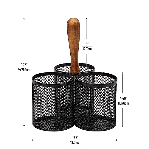 Mind Reader Utensil Holder, Silverware Organizer, Caddy, Cutlery Holder, Kitchen, Metal Mesh, 7.5"L x 7.5"W x 9.75"H, Black