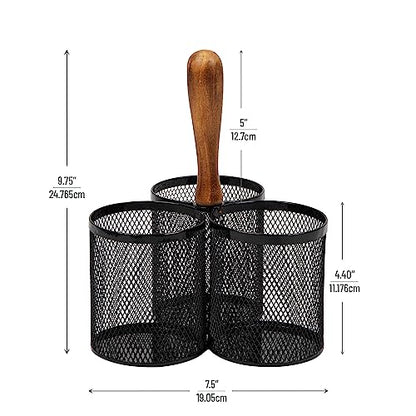 Mind Reader Utensil Holder, Silverware Organizer, Caddy, Cutlery Holder, Kitchen, Metal Mesh, 7.5"L x 7.5"W x 9.75"H, Black
