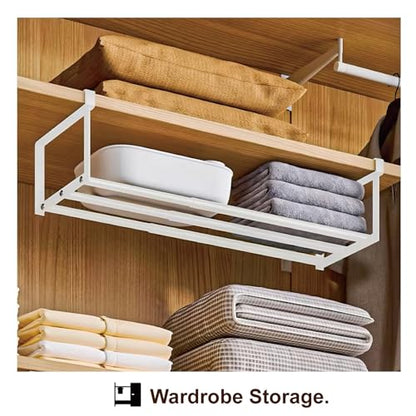 Expandable Shoe Rack Organizer - Adjustable Shoe Rack & Under Cabinet Shelf - for Shoe or Clothing Storage and Organization, Under Shelf Storage (White,1 Pcs)