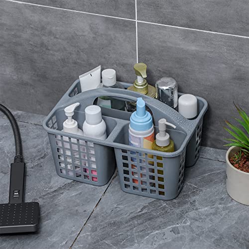 Portable Shower Caddy Basket Plastic Storage Basket with Compartments Grey | Sturdy Large Capacity Cleaning Supplies Organizer Divided Tool Bin for Bathroom Kitchen Bedroom College Dorm Essentials
