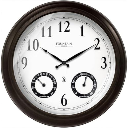 20" Large Outdoor Atomic Wall Clock,Oil Rubbed Bronze | Auto DST Adjust, IP65 Waterproof, Built In Thermometer & Hygrometer, Accurate & Easy to Read for Patio,Pool & Garden