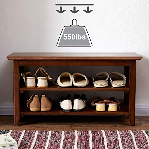 XKZG Shoe Rack Bench Wooden Shoe Storage Bench Entryway Bench, Brown, 31.5" | Rubber wood, Shoe Bench for Entryway, Living Room, Bedroom, Balcony, 31.5"W x 11.8"D x 16.5"H