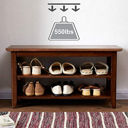 XKZG Shoe Rack Bench Wooden Shoe Storage Bench Entryway Bench, Brown, 31.5" | Rubber wood, Shoe Bench for Entryway, Living Room, Bedroom, Balcony, 31.5"W x 11.8"D x 16.5"H