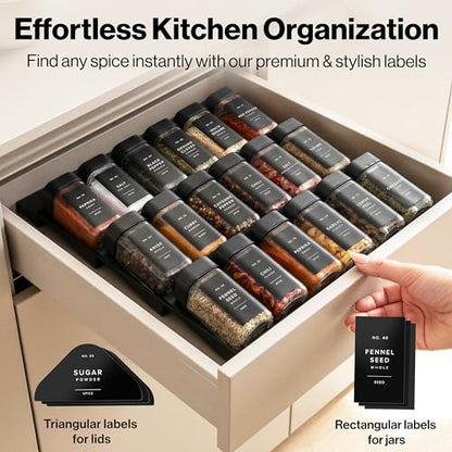 Square Glass Spice Jars with Label and Black Rotat... (Glass)