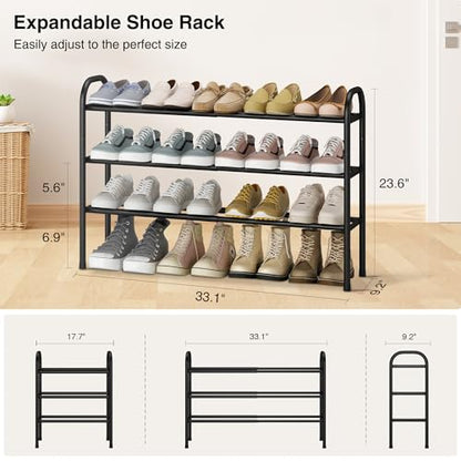 STO STO Expandable Shoe Rack, 3-Tier Metal Small Shoe Rack for Closet, Up to 16 Pairs Adjustable Shoes Racks Storage for Front Door Entrance, Free Standing Shoes Rack Organizer for Entryway, Black
