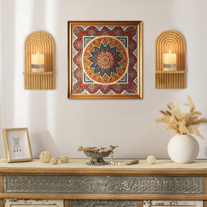Boho Wall Decor Set of Two: Wood Wall Candle Holder | 3D Arch Design, Natural Minimalist Candle Sconces for Pillar or Plants, for Living Room, Bathroom, Nursery, Bedroom