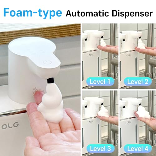 OLG Touchless Soap Dispenser - Automatic Hand - Dual Tank - 27 fl oz - Dish Detergent - Kitchen Bathroom - Foam and Liquid