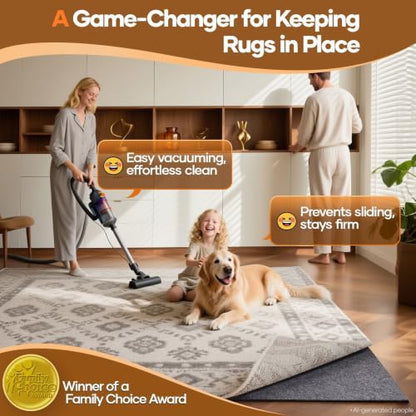 Veken Non Slip Cushioned Rug Pad Gripper, Felt and Silicone Backing, 8 x 10 Ft, 1/4 inch Thick Carpet Liner Protector Mat for Area Rugs and Hardwood Floors, with Over 99 Pcs Anti-Slip Strips Pattern