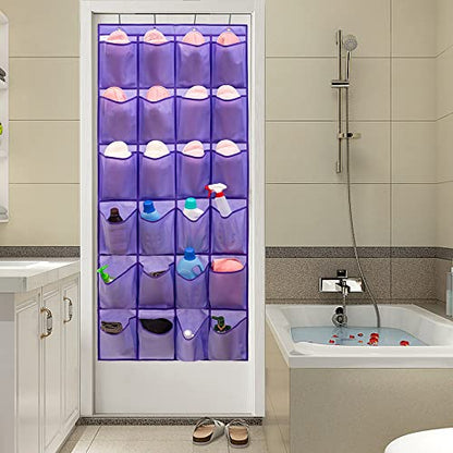 Over The Door Hanging Shoe Organizer Shoe Rack Hanger 24 Large Fabric Pockets Holder with 4 Sturdy Hooks (PURPLE)