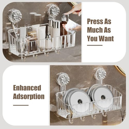 2 Pcs Shower Caddy, Clear Suction Cup Shower Shelves for Bathroom, Kitchen | Acrylic Material, No Drilling Storage Rack, Large, 11.8x4.3x3.9in, Ventilation and Drainage