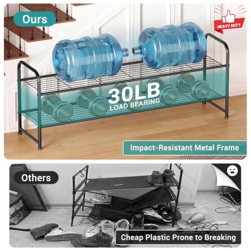 AOODA Long 2 Tier Shoe Rack for Closet Metal Wide Stackable Shoe Storage Organizer for Entryway, Bedroom, Floor, 18-Pairs Low Shoe Shelf, Black