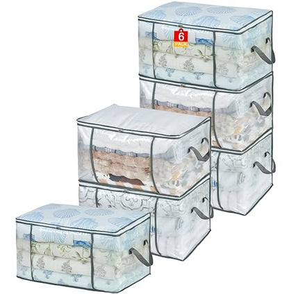 80L Clear Large Storage Bag for Clothes Comforters Blankets Pillows Bedding | Foldable Organizer with Sturdy Handle and Zippers, Storage Containers for Organizing Closet, Bedroom, Underbed, Dorm