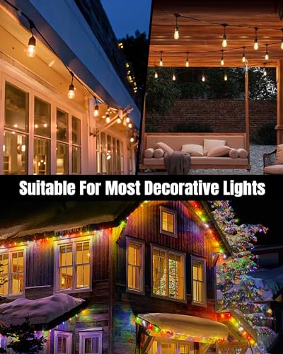 LZC 25 Pack Clear Adhesive Strips Hooks for Outdoor String Lights Clips | Large Square Heavy Duty Waterproof Sticky Light Hook Outside Hanging Rope Christmas Light Cable Cord Holders Organizer