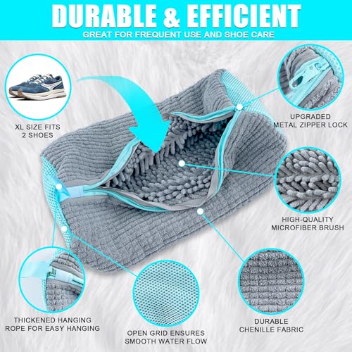 Shoe Washing Machine Bag, 2 Pack Shoe Laundry Bags for Washer and Dryer, Reusable Sneaker Wash Bag with Self-Locking Zipper, 360° Deep Cleaning, Protects Shoes and Washer(Gray)